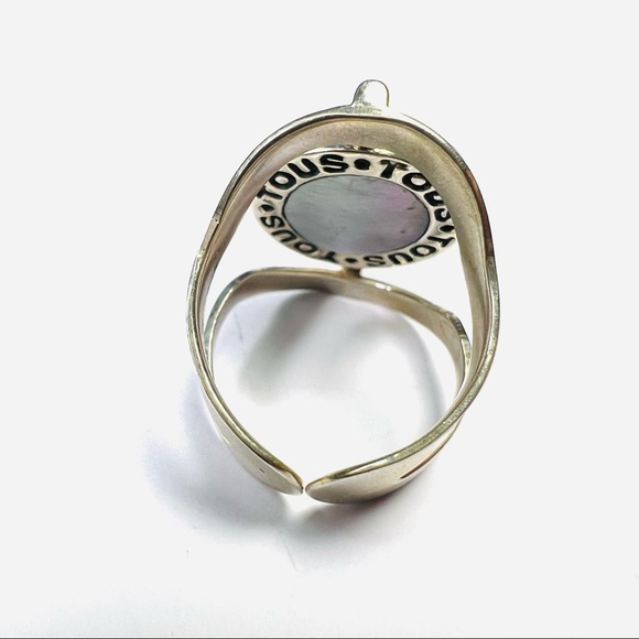 Black Mother of Pearl Teddy Bear Sterling Silver Ring Size 8 Adjustable - Picture 4 of 13